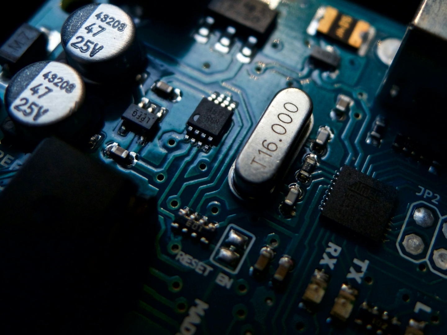 Close-up of integrated circuits and electronic components